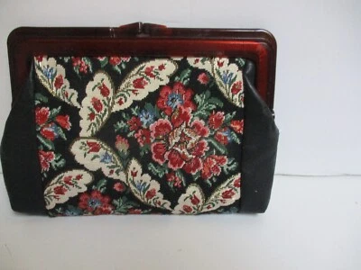 Tapete vintage tapeçaria bolsa embreagem concha de tartaruga quadro beijo trava cor única - Imagem 1 de 4