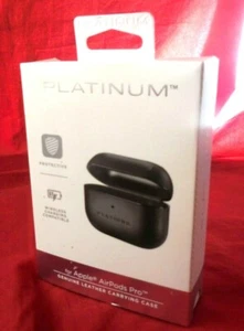 Platin Leder Tragetasche Hartschale für Apple AirPods Schwarz (OPEN BOX) - Bild 1 von 4