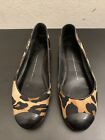 GIUSEPPE ZANOTTI Shoes Womens 4.5 Leopard Print Black Leather Cap Toe Flats EU35