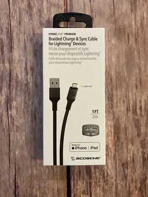 SCOSCHE STRIKELINE APPLE LIGHTNING 36" DATA/SYNC/CHARGE CABLE - Black New! - Изображение 1 из 2