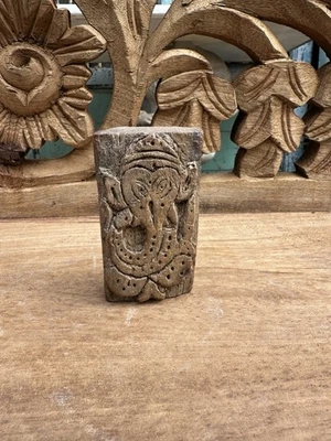 Ídolo de arte popular tradicional Ganesha de madera tallada a mano de colección Foto 1 de 4