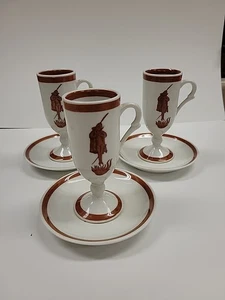 6 Pieces Loubat New Orleans Flaming Devil Espresso Cups & Saucers Light Red? - Picture 1 of 9