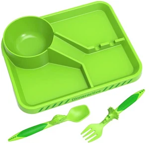 Dinneractive Dining Set For Kids - 3PC Green Dinosaur Dinnerware - Dinosaur U... - Picture 1 of 7