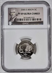 2005-S Proof Jefferson Nickel (Bison) Graded PF69 Ultra Cameo by NGC - Picture 1 of 2