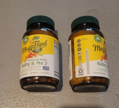 Mega Food Baby & Me 2 Prenatal Multi Vitamina Lote De 2- 120ct Biberones 240ct Total Foto 1 de 4