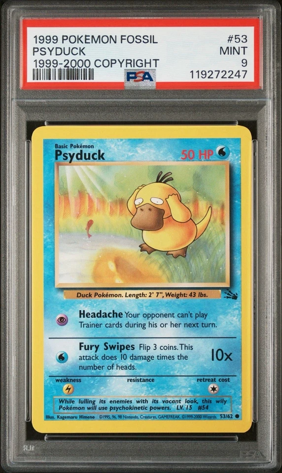 PSA 9 - Psyduck 53/62 Fossil 1999-2000 (Red Logo) Pokemon TCG - Image 1 of 3