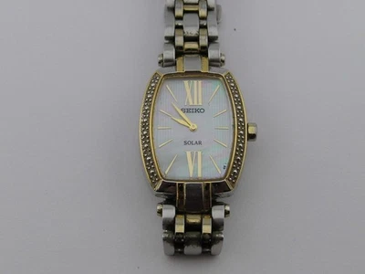 Vintage Seiko Solar Ladies Watch Fancy Bezel MOP Dial w/ Band V115-0BN0 Working - Image 1 of 4