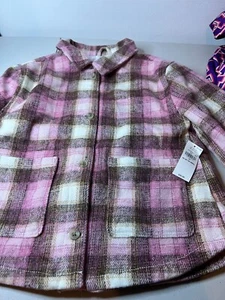 Old Navy Shacket Girls 5T Pink Plaid Soft Brushed Utility Pockets Button Front - Picture 1 of 8