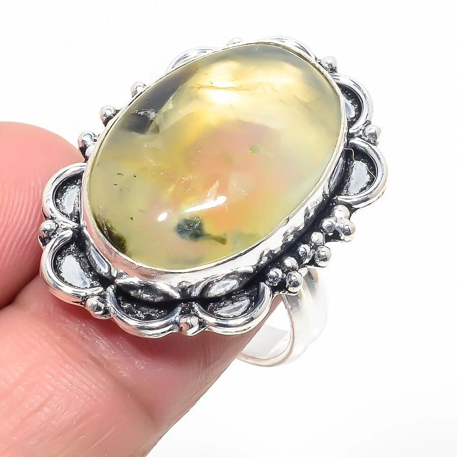 Prehnite Gemstone Handmade 925 Sterling Silver Jewelry Ring Size 8(US) - Image 1 of 1