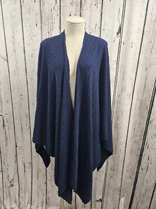 GC Women's O/S Talbots Navy Cotton Blend Cable Knit Open Front Poncho Wrap EUC! - Picture 1 of 7