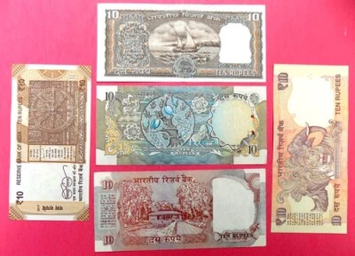 1997 - 2018 - 10 RUPEE INDIA REPUBLIC RARE 5 UNC DIFF. SIGNATURE  NOTES SET - Image 1 of 4