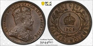 1909 PCGS MS64BN Newfoundland Large One Cent - Penny - 1C - Shield Holder NFLD - Picture 1 of 3