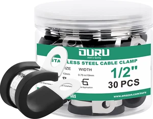 1/2-Inch Stainless Steel Rubber Coated Pipe & Wire Clamps (30Pcs, Black, 13Mm) - Picture 1 of 12