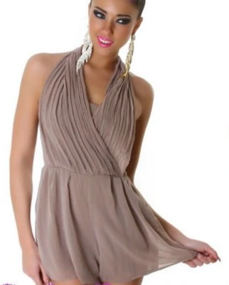 Sexy Damen Clubbing Shorty kurz Overall Hose Einteiler Jumpsuit 34 36 38 braun - Bild 1 von 4