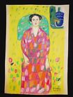 Gustav Klimt Drawing On Paper (Handmade) Signed And Stamped Mixed Media