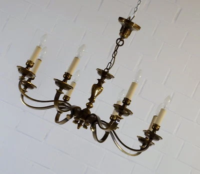 old chandelier chandelier pendant lamp 8 flames Ø 80 cm burnished brass 1930s - Image 1 of 4
