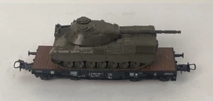 Roco Austria HO Heavy 4 Axle DB Flat Car With Glued On Army Tank - Picture 1 of 4