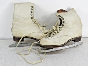 Vintage Paar weiße Dolcis Leder Schlittschuhe Größe 5 - Bild 1 von 13