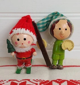 Vintage Weihnachtsmann & Elfe Holz Weihnachtsfiguren, Taiwan, 60er Jahre Weihnachtsdeko - Bild 1 von 9