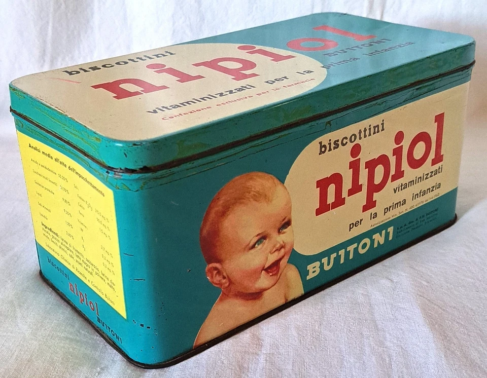 BUITONI - "BISCOTTINI NIPIOL" - ANNI ' 60 - Rara Scatola Latta Per FARMACIE - Immagine 1 di 4