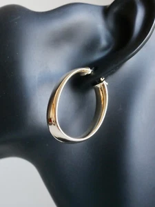 Gold Plated Italian 925 Sterling Silver Chunky Oval Hoop Earring - Picture 1 of 5