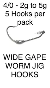 4/0 MUSTAD VMC STYLE WEIGHTED WIDE GAPE WORM JIG HOOK SOFT PLASTICS 2g to 10g - Picture 1 of 11
