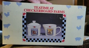 Teatime At Checkerboard Farms Sahne und Zucker Keramik Behälter NiB - Bild 1 von 3