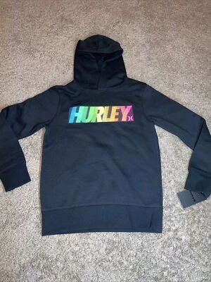 NWT Boy's HURLEY Black Large Fleece Lined Hoodie Sweatshirt MSRP $40.00 - Image 1 of 4
