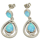 7x9 4x6 Pear Ocean Blue Fire Opal Cabochon Silver Jewelry Drop Pierced Earrings