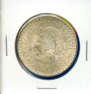 1947 Mexico 5 Peso Cuauhtémoc Silver Coin #52 BU 1947 Brilliant Uncirculated - Picture 1 of 3