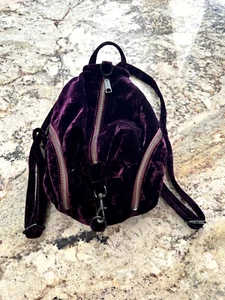 New Rebecca Minkoff Crushed Velvet Medium Julian Backpack, Dark Cherry - Picture 1 of 7