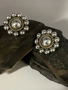 Vintage Sterling Silver and Brass inlay Concho clip on earrings  Handmade - Bild 1 von 9