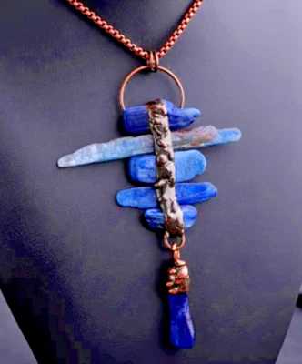 Natural Blue Quartz Stone Pendant Bohemian Style Necklace - Healing Crystals - Image 1 of 3