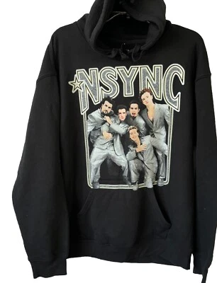 NSYNC Fleece Sweatshirt Hoodie Juniors Size Large Black Rue21 Pockets NEW - Image 1 of 4