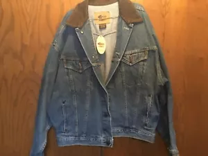 NOS International Denim ID Wear Trucker Jacket Mens XL Leather Collar Jean jacke - Picture 1 of 9