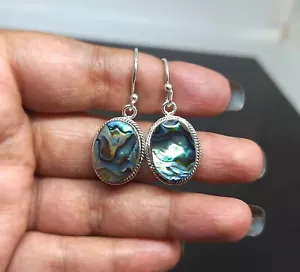 Abalone Shell Gemstone Earring 925 Sterling Silver Handmade Jewelry - 1.50" - Picture 1 of 2