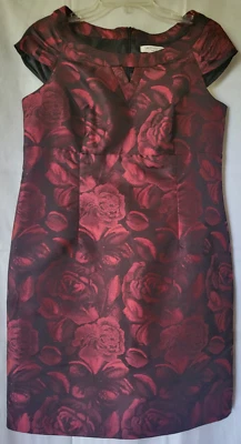 Liz Claiborne cap-sleeved party/cocktail dress, size 14P, red/black rose pattern - Image 1 of 4