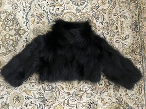 Sherry Cassin NY Black Real Fox Fur Short Jacket Coat Bolero M Medium Greece - Picture 1 of 14