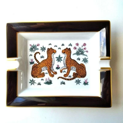 HERMES Square Plate Ashtray Leopard Print Ceramic Modern Home Decor Limited - Image 1 of 4