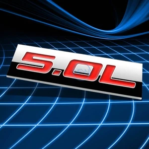 METAL 3D EMBLEM DECAL LOGO TRIM BADGE STICKER POLISHED CHROME RED 5.0L 5.0 L - Picture 1 of 3