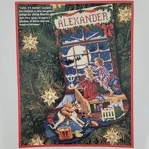 Waiting for Santa Needlepoint Stocking Kit Dimensions 9084 XMAS 1993 Made USA - Picture 1 of 5