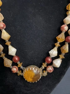 Vintage Perlenkette Pflaume und Creme Farbe - Bild 1 von 10
