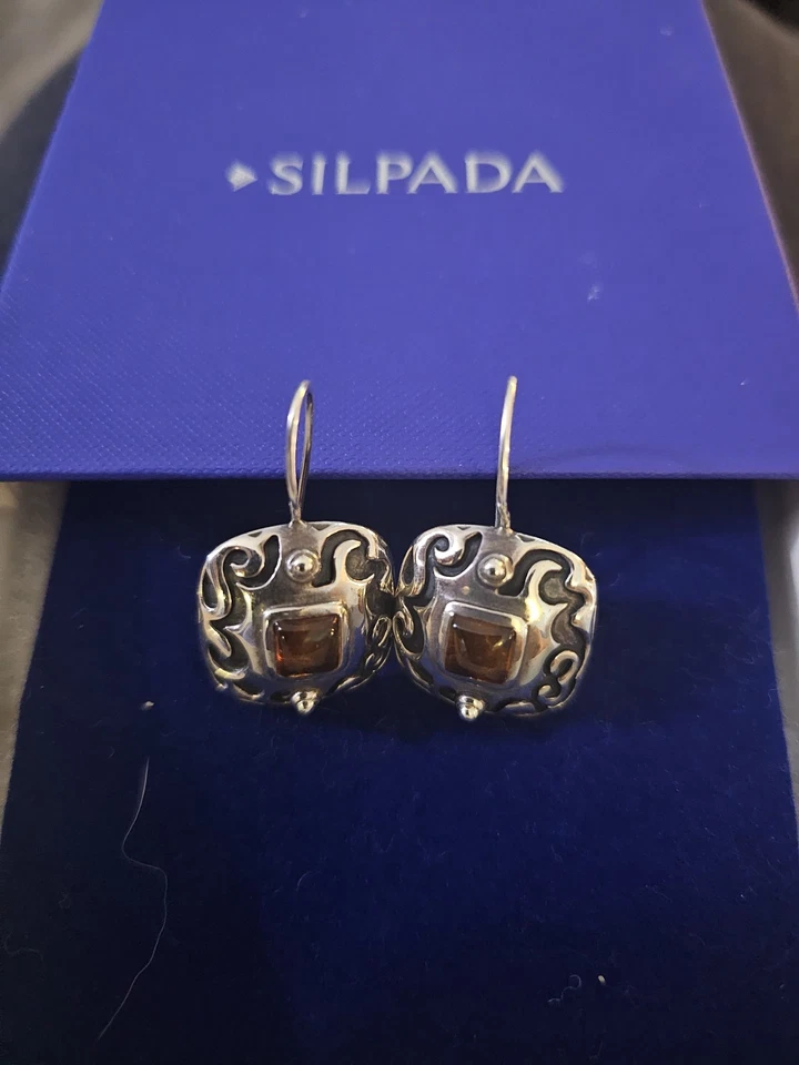SILPADA STERLING SILVER AND AMBER EARRINGS - Image 1 of 4