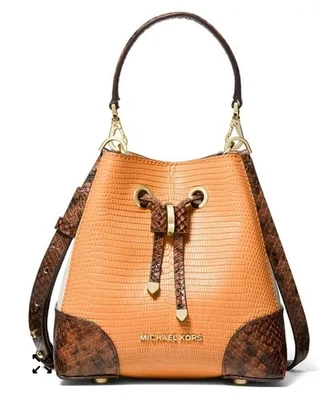 Michael Kors Mercer Gallery Bucket Shoulder Handbag Colorblock Python Print NEW - Image 1 of 4