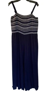 City Chic Jumpsuit Plus Sz L 20 Smocked Top Wide Legs Pockets Soft Flowy Blue - Picture 1 of 14