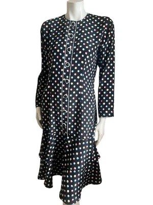 Leslie Fay Collections Vintage Blue Polka Dot  Long Sleeve  Dress Size 6 - Image 1 of 4