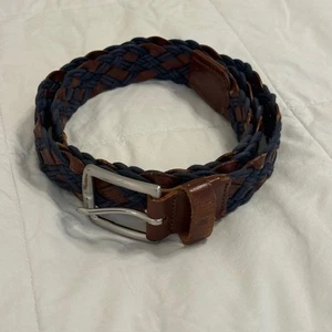 Cinturón Trenzado Colorido - Cuero Genuino - Mujer Talla 36 Cuero Azul Marino y Marrón - Imagen 1 de 7