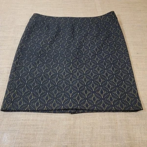 Ann Taylor LOFT Skirt Navy Black Brown Geometric Lace Pattern Women's Size 14 - Picture 1 of 7