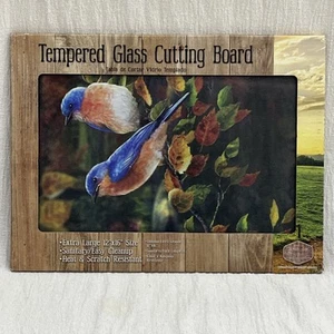 Tempered Glass Cutting Board Large 12x16” Robin Birds Art Artsy Nature Kitchen - Picture 1 of 10