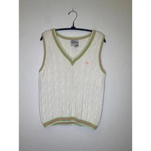 Lilly Pulitzer White Cable Knit Sweater Vest V-Neck EUC Sz S Cotton Pullover - Picture 1 of 9